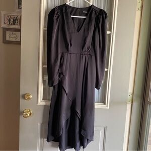 Express Black Satin Ruffle Midi Dress